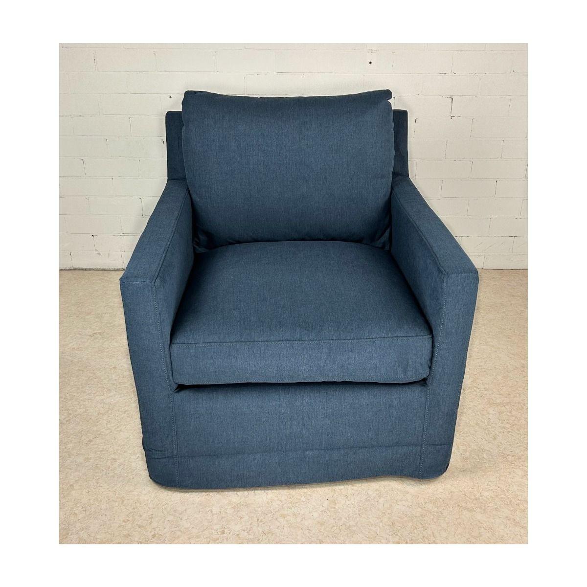 DORAN HAMPTONS STYLE SWIVEL ARMCHAIR LOUNGE CHAIR NAVY FABRIC SLIPCOVER CHAIR - MyChocolateWood