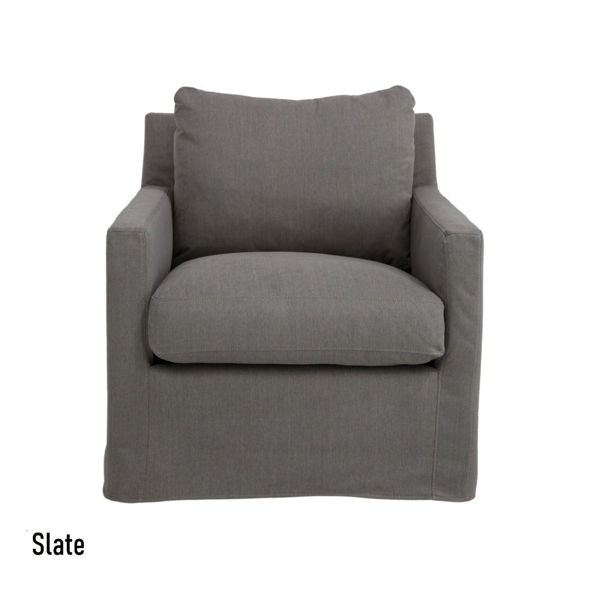DORAN HAMPTONS STYLE SWIVEL ARMCHAIR LOUNGE CHAIR SLATE FABRIC SLIPCOVER CHAIR