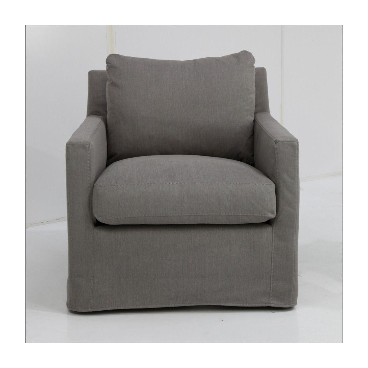 DORAN HAMPTONS STYLE SWIVEL ARMCHAIR LOUNGE CHAIR SLATE FABRIC SLIPCOVER CHAIR