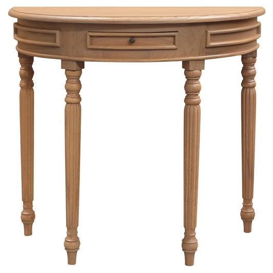 EMERY SOLID WHITE CEDAR HALF MOON ROUND CONSOLE/HALL TABLE 83CM - NATURAL