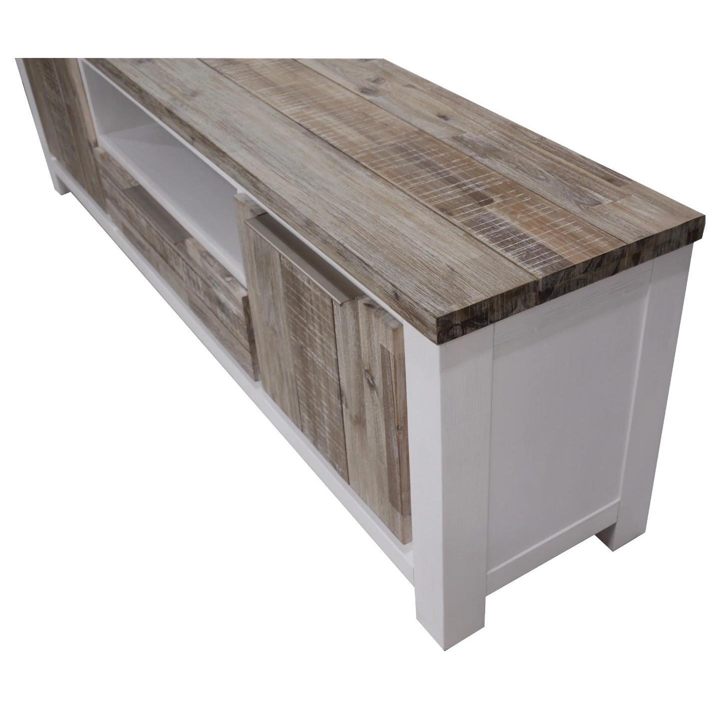 SCARBRO 210CM HAMPTONS SOLID ACACIA TIMBER TV/ENTERTAINMENT UNIT 2 DOORS & 1 DRAW