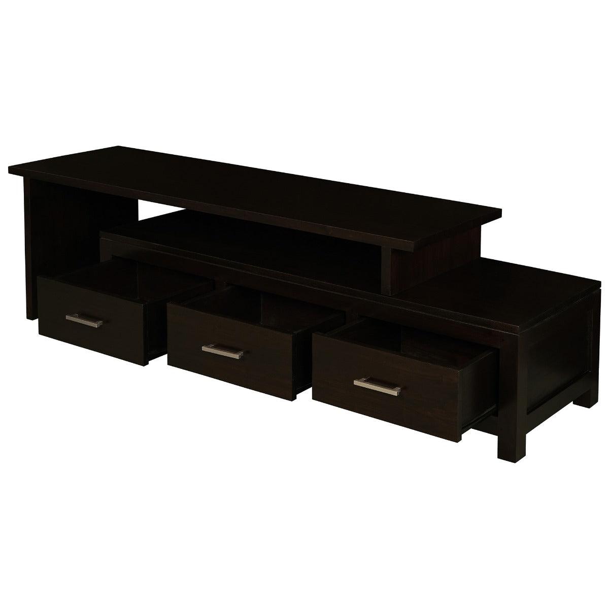 PARIS SOLID MAHOGANY TIMBER 3 DRAWERS 150CM EXTENSION TV/ENTERTAINMENT UNIT - CHOCOLATE