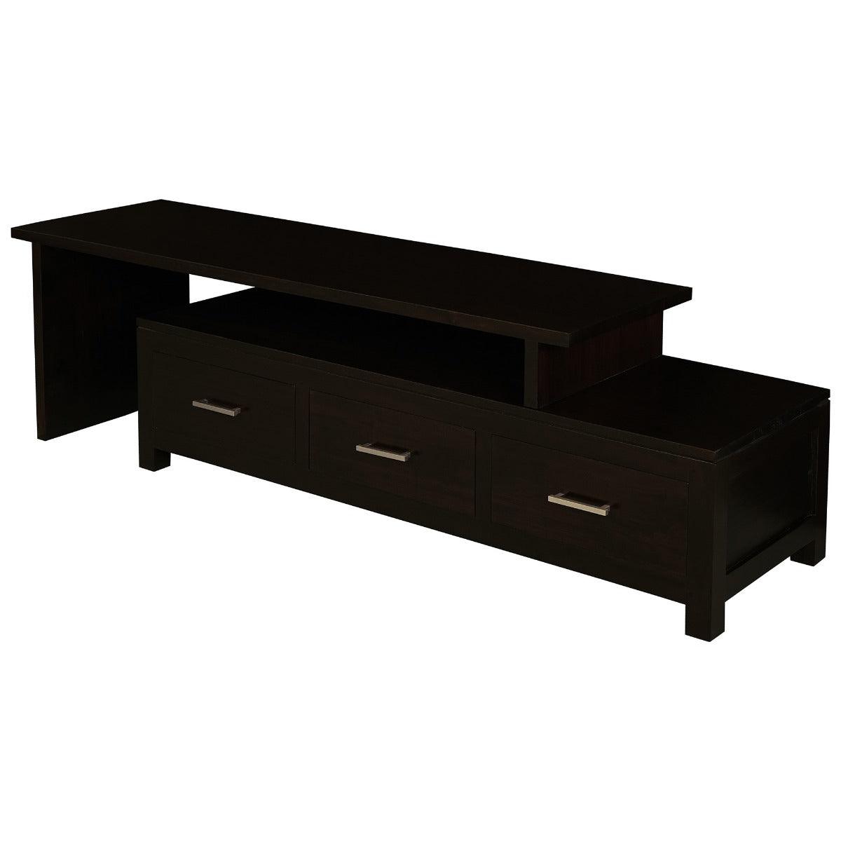 PARIS SOLID MAHOGANY TIMBER 3 DRAWERS 150CM EXTENSION TV/ENTERTAINMENT UNIT - CHOCOLATE