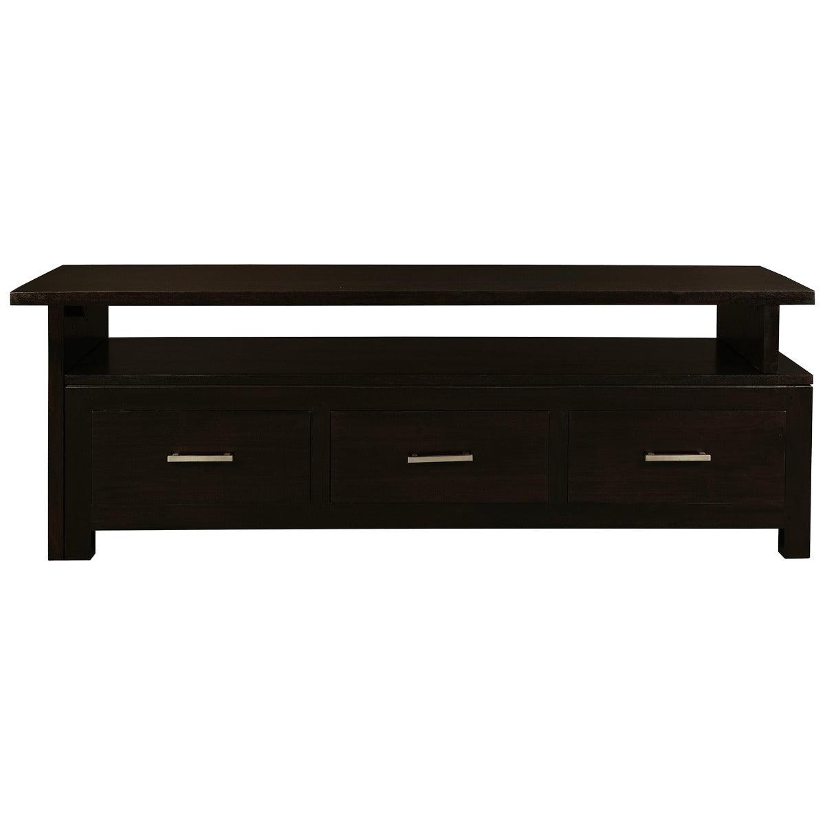 PARIS SOLID MAHOGANY TIMBER 3 DRAWERS 150CM EXTENSION TV/ENTERTAINMENT UNIT - CHOCOLATE