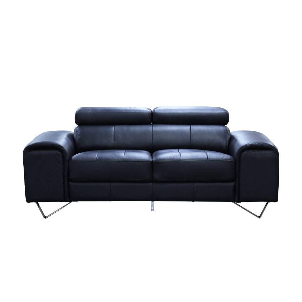 BELLAGIO GENUINE LEATHER 2-SEATER CONTEMPORARY SOFA COUCH SETTEE BLACK