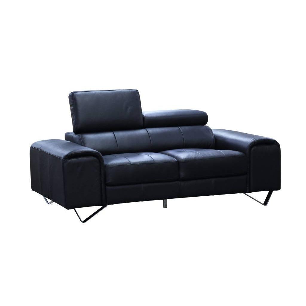 BELLAGIO GENUINE LEATHER 2-SEATER CONTEMPORARY SOFA COUCH SETTEE BLACK
