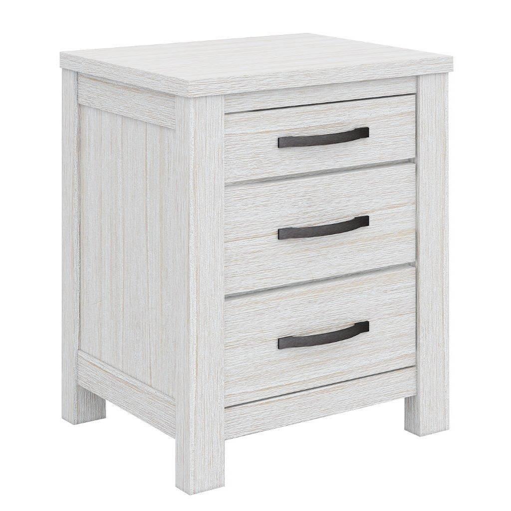 MANLY 50CM 3 DRAWERS BEDSIDE TABLE IN BRUSHED WHITEWASH