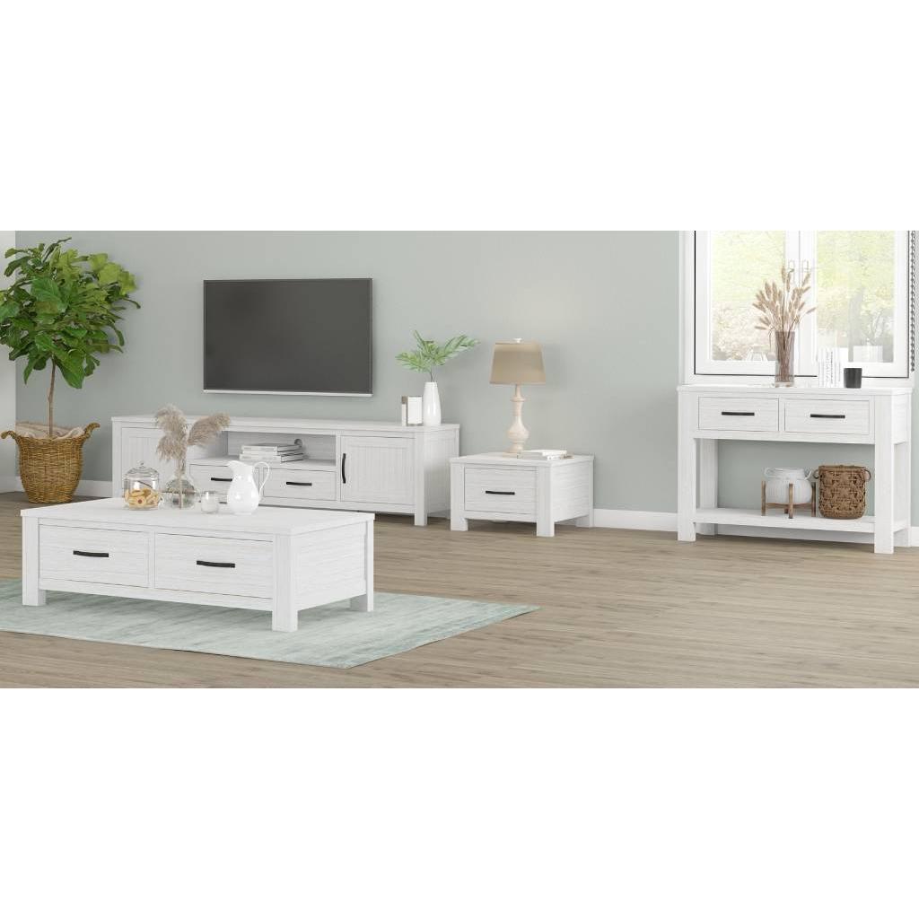 MANLY 60CM 2 DRAWERS LAMP/SIDE TABLE IN BRUSHED WHITEWASH