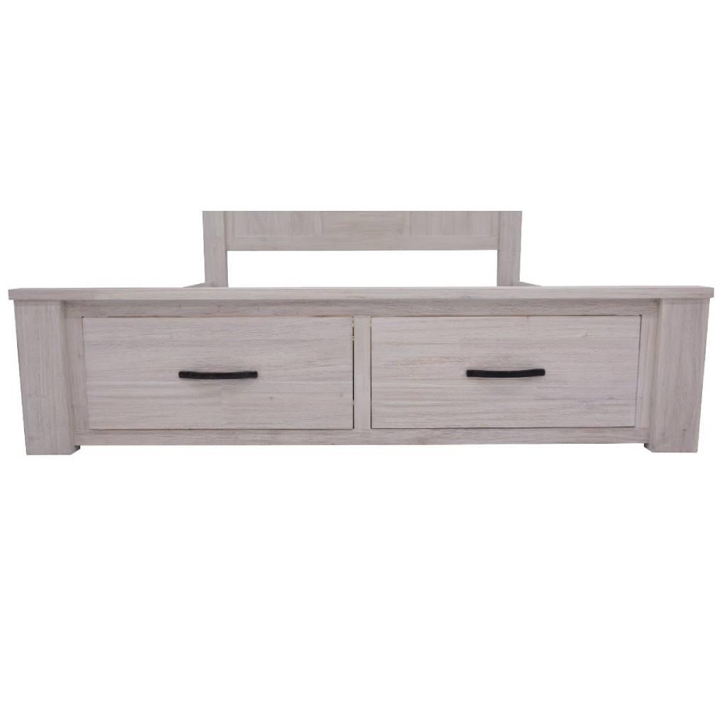 MANLY QUEEN SIZE BED WITH 2 DRAWERS IN BRUSHED WHITEWASH