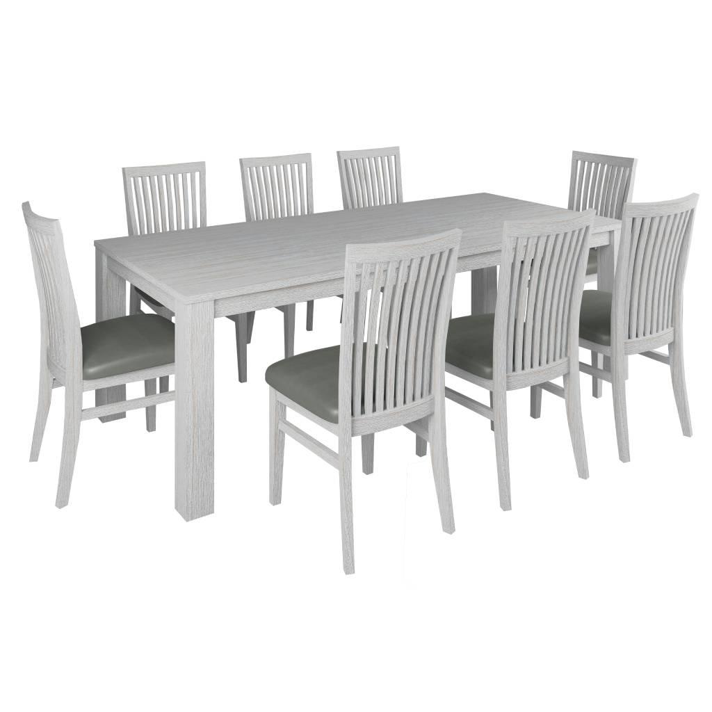 MANLY SOLID MOUNTAIN ASH TIMBER DINING TABLE 225 CM. + 8 MANLY DINING CHAIRS IN BRUSHED WHITEWASH PACKAGE DEAL - MyChocolateWood