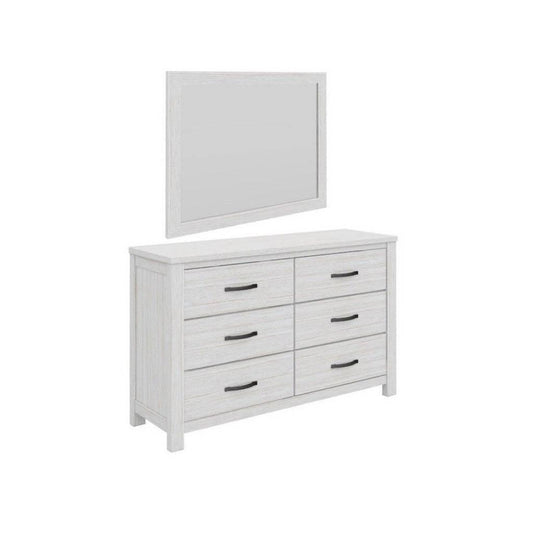MANLY 132CM 6 DRAWERS DRESSER IN BRUSHED WHITEWASH + MIRROR