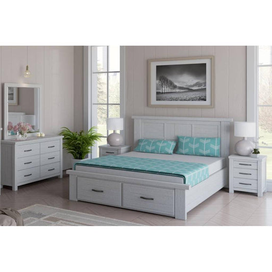 MANLY DOUBLE SIZE BED + DRESSER + MIRROR + 2 BEDSIDE TABLES PACKAGE DEAL