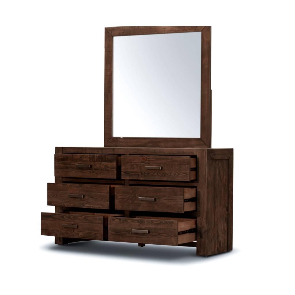 ASHGAR QUEEN SIZE BED + DRESSER + MIRROR + 2 X BEDSIDE TABLES IN GREY STONE PACKAGE DEAL
