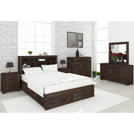 ASHGAR QUEEN SIZE BED + DRESSER + MIRROR + 2 X BEDSIDE TABLES IN GREY STONE PACKAGE DEAL