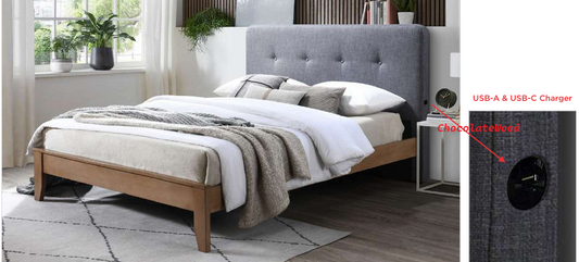 VARGAS FABRIC QUEEN BED WITH USB DARK GREY