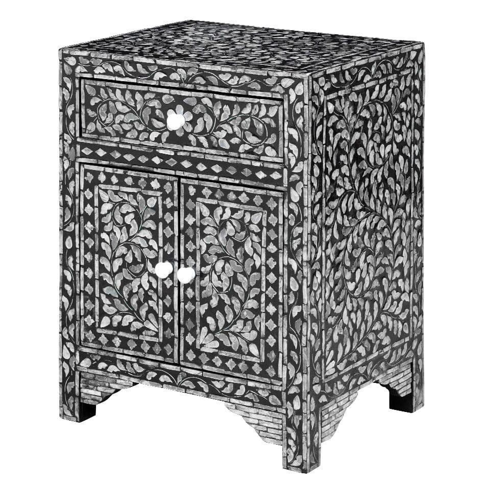JORDAN SHELL INLAY 1 DRAWER & 2 DOOR BEDSIDE TABLE - MyChocolateWood