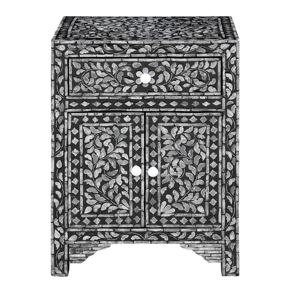 JORDAN SHELL INLAY 1 DRAWER & 2 DOOR BEDSIDE TABLE - MyChocolateWood