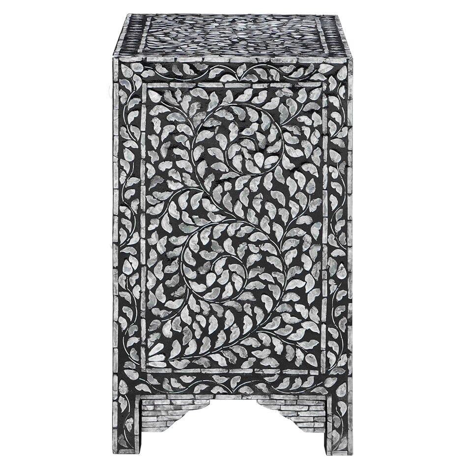 JORDAN SHELL INLAY 1 DRAWER & 2 DOOR BEDSIDE TABLE - MyChocolateWood