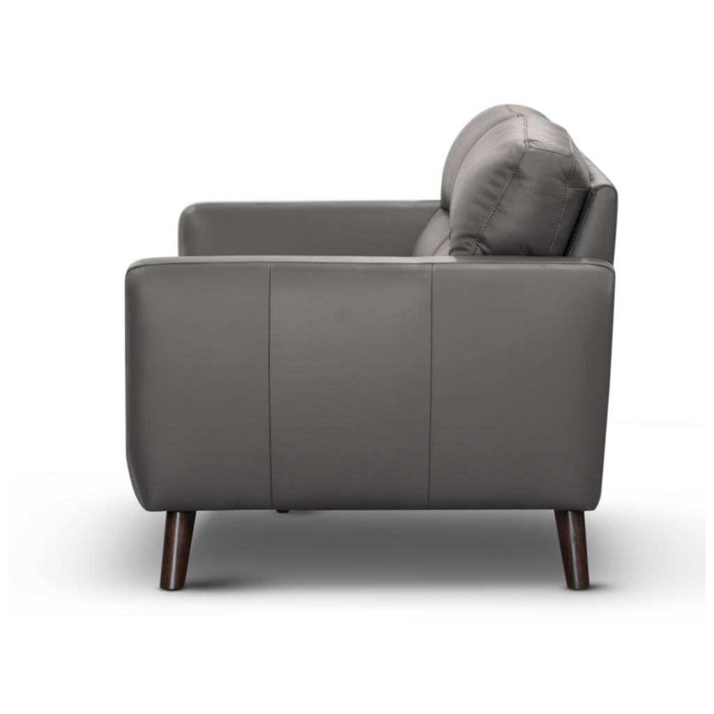 LOUANNE 2-SEATER REAL LEATHER SOFA SETTEE COUCH GUNMETAL