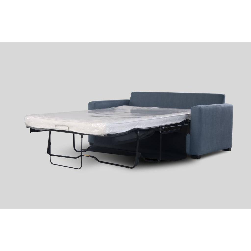 MELINDA FABRIC PULLOUT SOFA BED WITH MEMORY FOAM QUEEN MATTRESS IN INK - MyChocolateWood