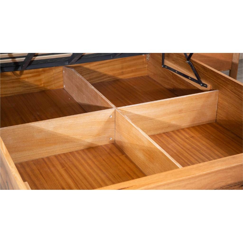 BUNGARRA GAS LIFT STORAGE QUEEN SIZE BED IN MARRI WOOD - NATURAL - MyChocolateWood