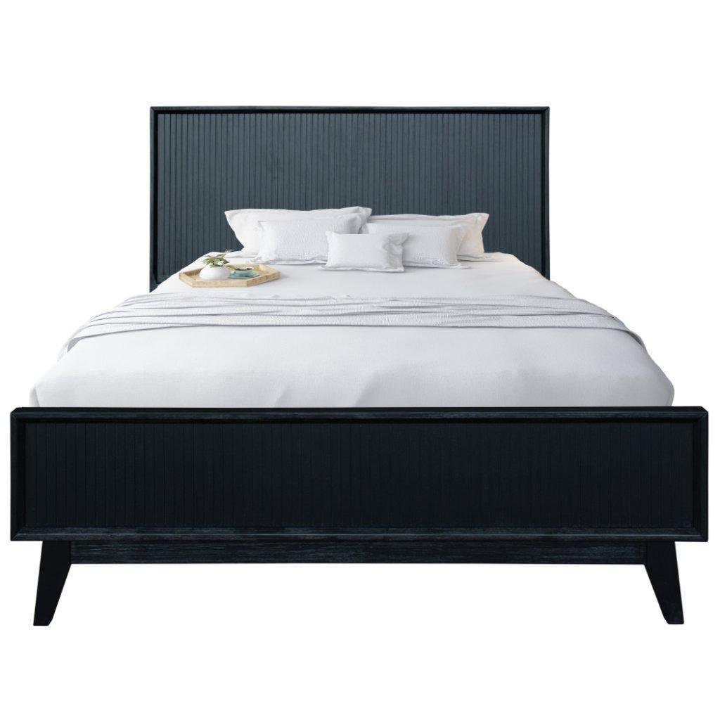ELIJAH QUEEN SIZE BED + TALLBOY + 2 X BEDSIDE TABLES IN IN BRUSHED BLK PACKAGE DEAL