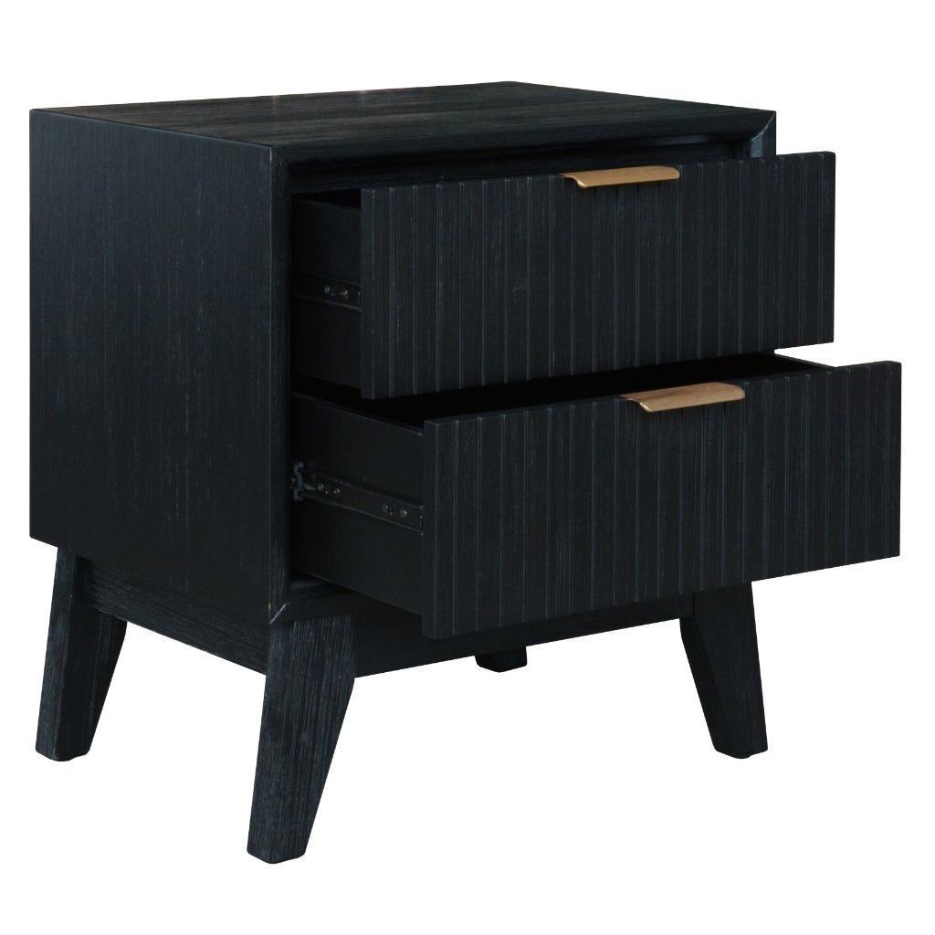 ELIJAH QUEEN SIZE BED + TALLBOY + 2 X BEDSIDE TABLES IN IN BRUSHED BLK PACKAGE DEAL