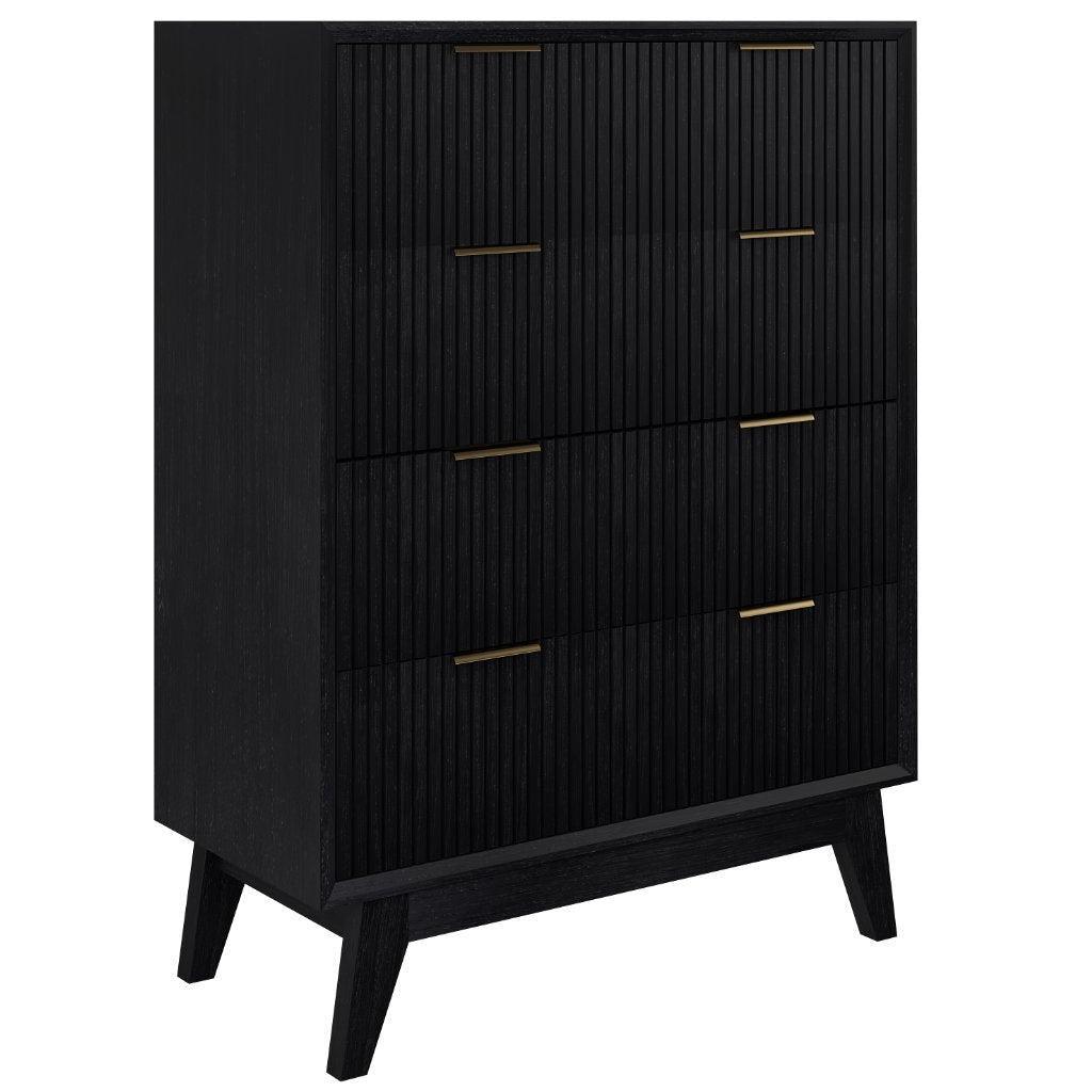 ELIJAH KING SIZE BED + TALLBOY + 2 X BEDSIDE TABLES IN IN BRUSHED BLK PACKAGE DEAL
