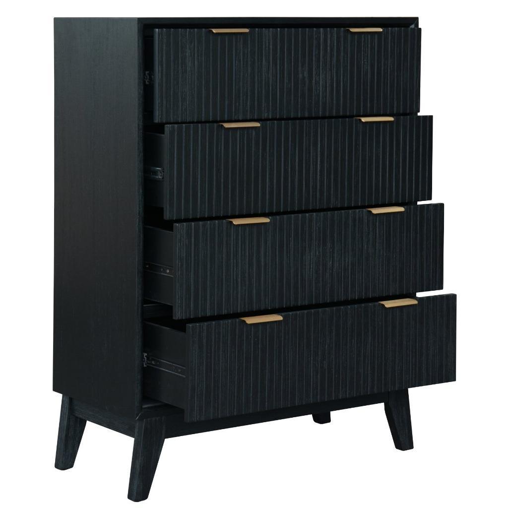 ELIJAH QUEEN SIZE BED + TALLBOY + 2 X BEDSIDE TABLES IN IN BRUSHED BLK PACKAGE DEAL