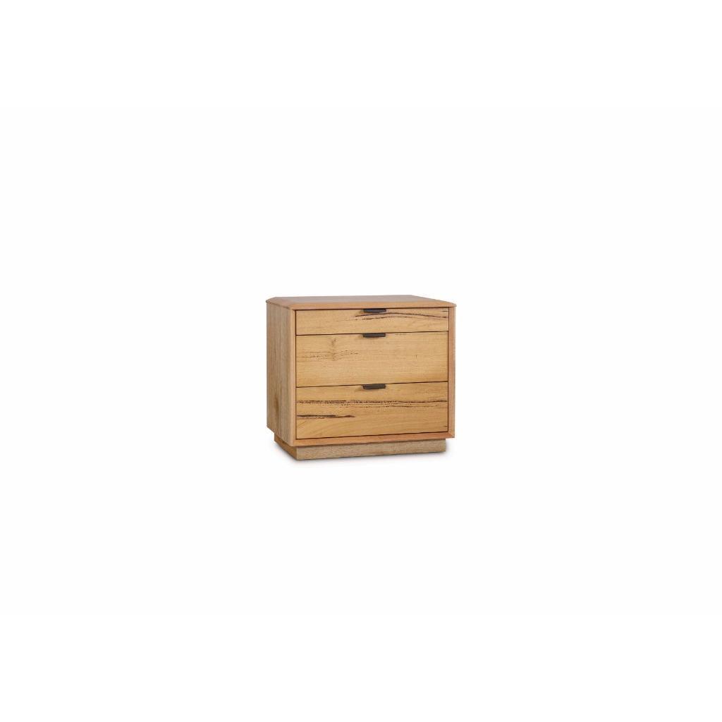 TAMWORTH 3 DRAWER BEDSIDE TABLE IN MARRI WOOD - NATURAL - MyChocolateWood