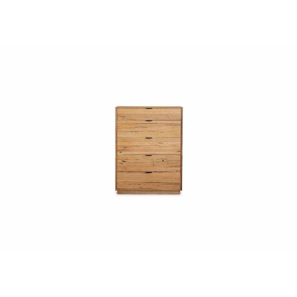 TAMWORTH 5 DRAWER TALLBOY CHEST OF 5 DRAWERS IN MARRI WOOD - NATURAL - MyChocolateWood