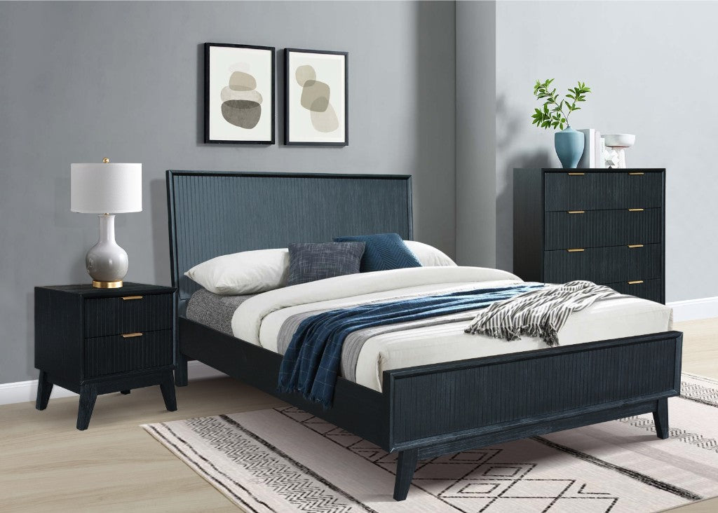 ELIJAH QUEEN SIZE BED + TALLBOY + 2 X BEDSIDE TABLES IN IN BRUSHED BLK PACKAGE DEAL