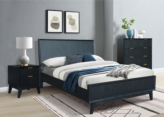 ELIJAH KING SIZE BED + TALLBOY + 2 X BEDSIDE TABLES IN BRUSHED BLACK ACACIA PACKAGE DEAL