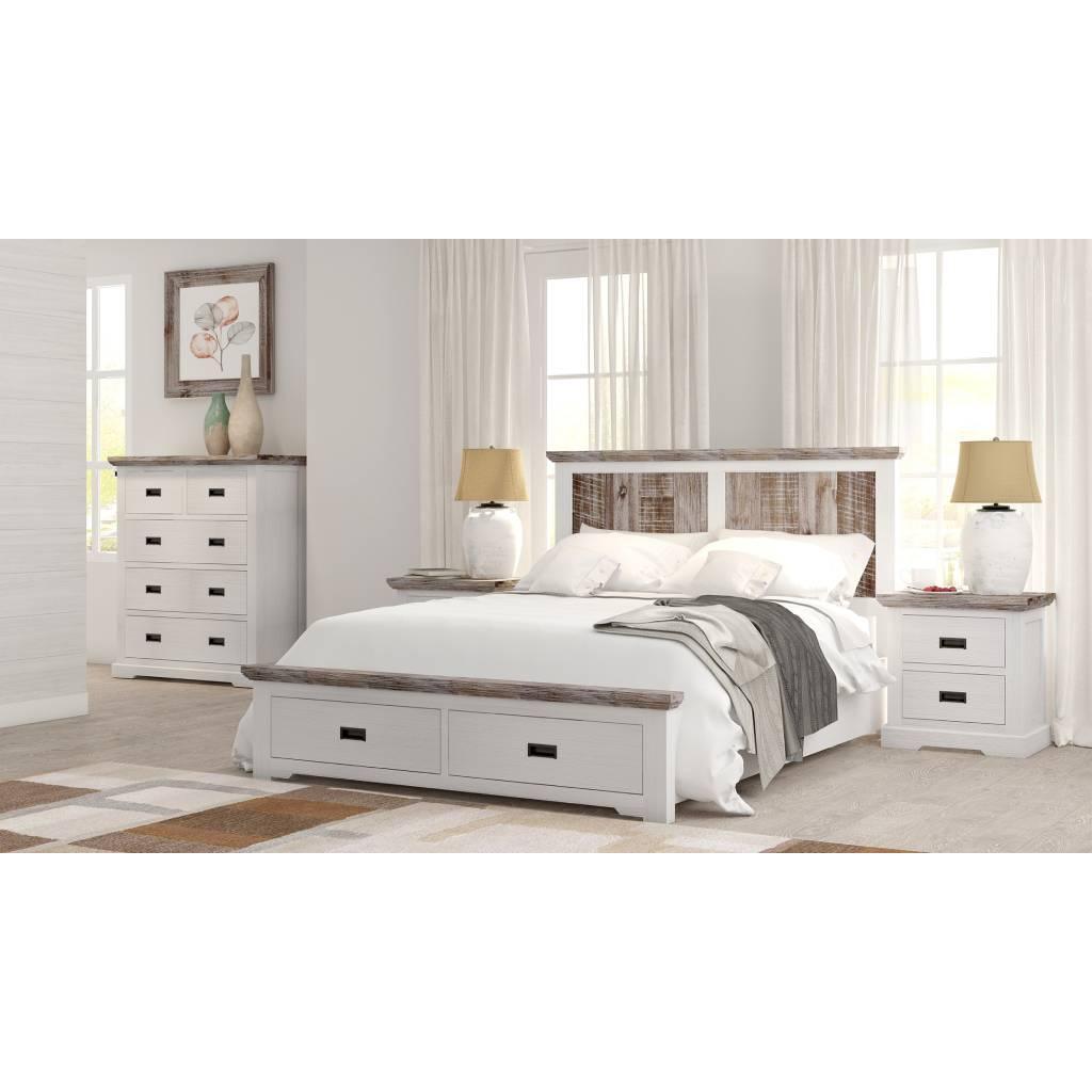 FALAK ACACIA WOOD QUEEN BED + TALLBOY + 2 X BEDSIDE TABLES PACKAGE DEAL
