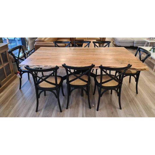 CRISTO NATURAL SOLID ACACIA TIMBER/METAL LEGS DINING TABLE INDUSTRIAL 210 CM