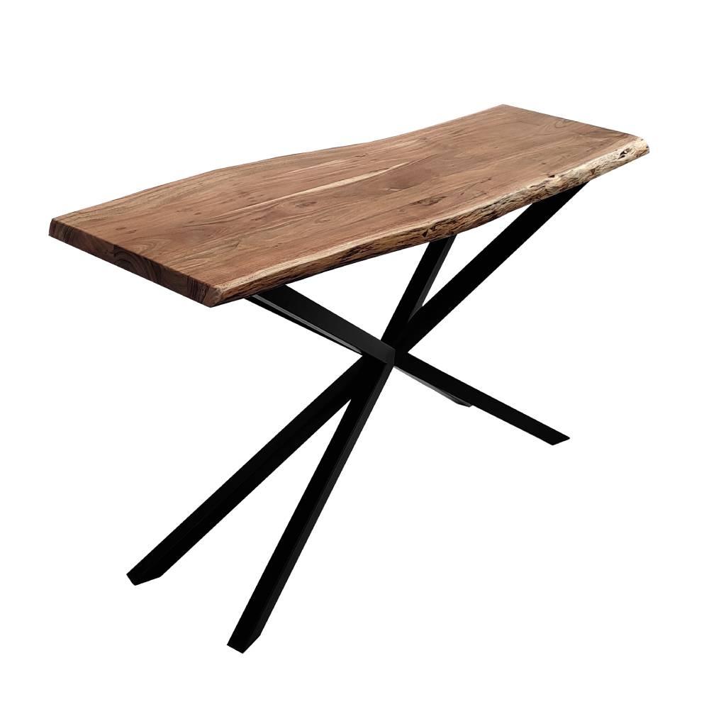 CRISTO NATURAL SOLID ACACIA TIMBER CONSOLE TABLE HALL TABLE WITH METAL LEGS