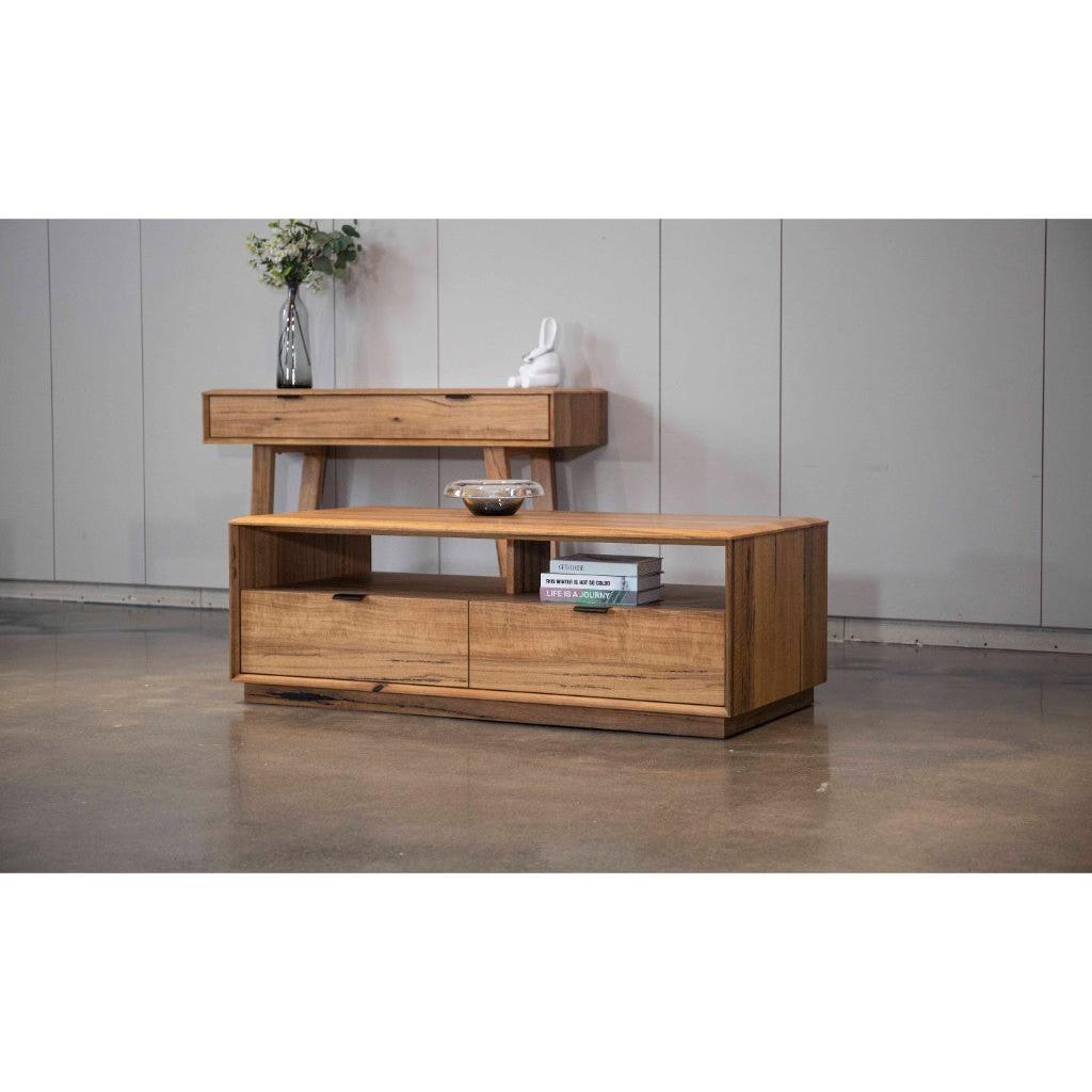 TAMWORTH SOLID MARRI WOOD COFFEE TABLE  2 DRAWERS  - NATURAL