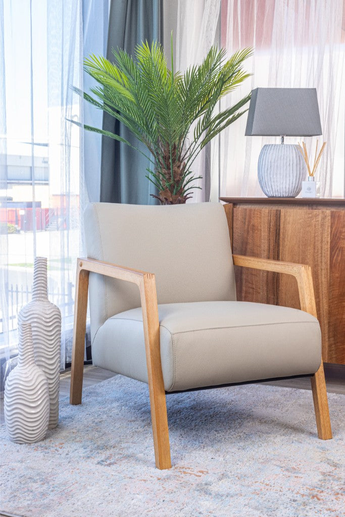 ATTICUS CONTEMPORARY BUFFALO LEATHER ARMCHAIR IN WHEAT