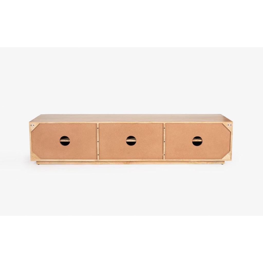 KEREN MANGO WOOD TV/ENTERTAINMENT UNIT 3 DOORS NATURAL - FLOOR STOCK CLEARACNE