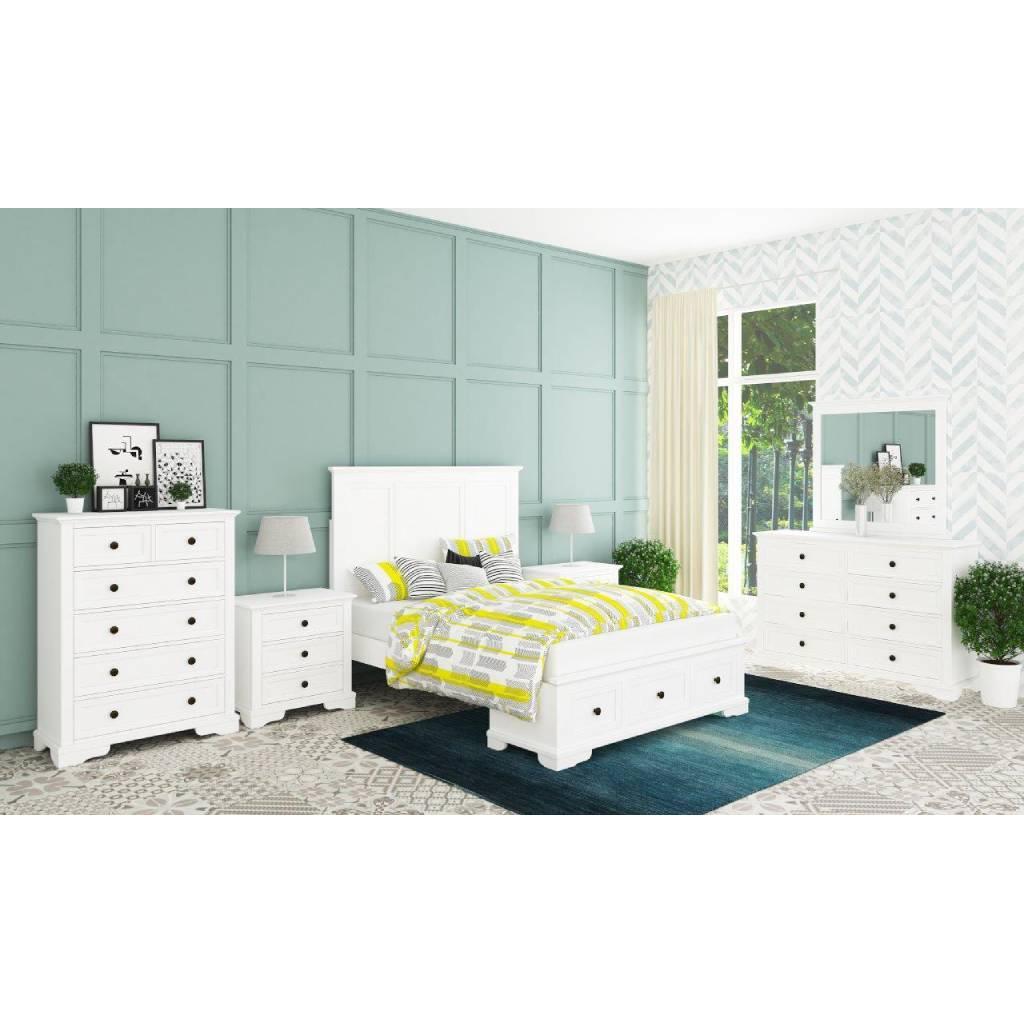 EGLANTINE ACACIA WOOD KING SIZE BED + TALLBOY + 2 X BEDSIDE TABLES PACKAGE DEAL