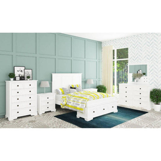 EGLANTINE ACACIA WOOD QUEEN SIZE BED + TALLBOY + 2 X BEDSIDE TABLES PACKAGE DEAL