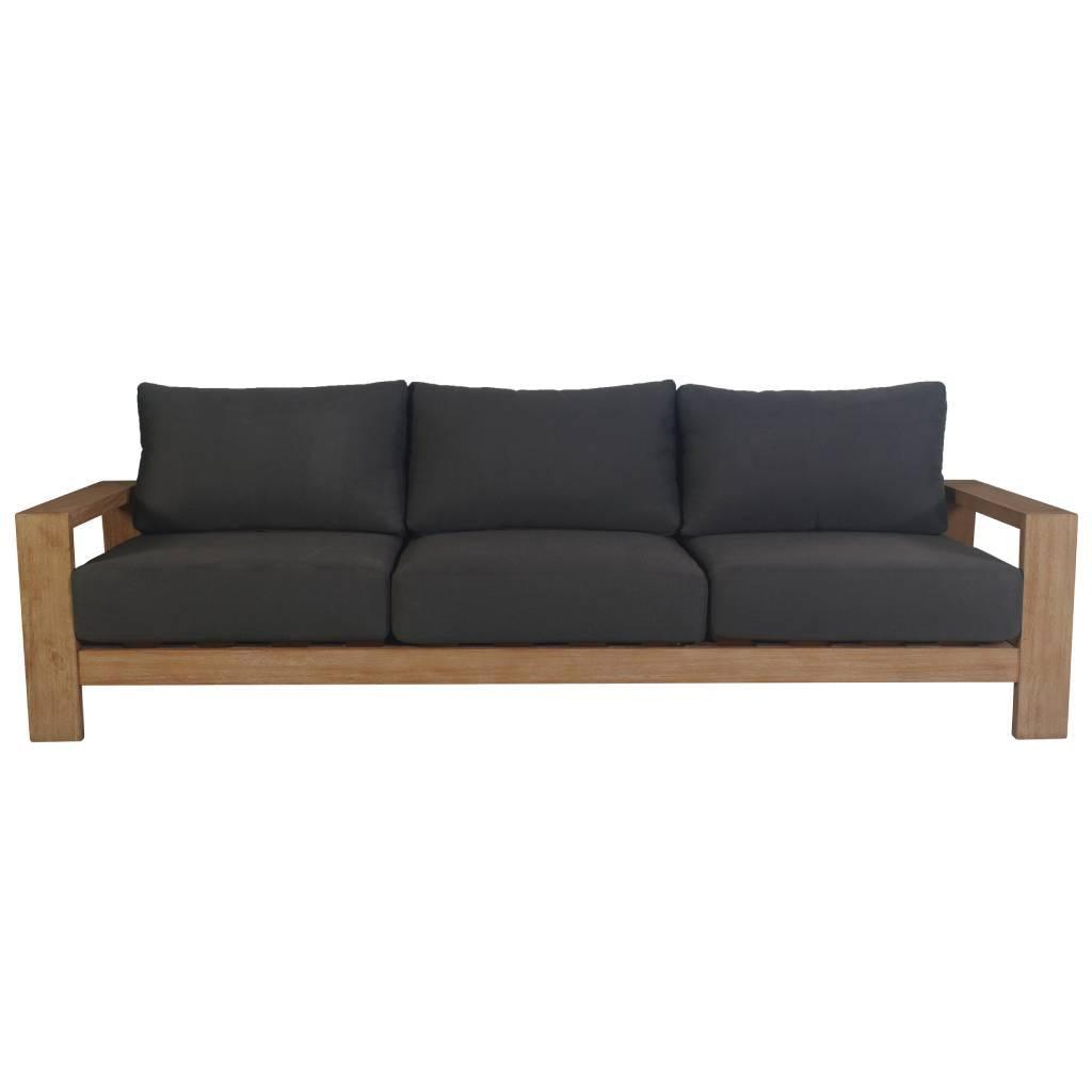 ALANYA HAMPTONS OUTDOOR 3-SEATER SOFA SETTEE EUCALYPTUS FRAME DARK CHARCOAL