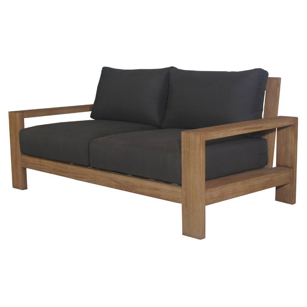 ALANYA HAMPTONS OUTDOOR 2-SEATER SOFA SETTEE EUCALYPTUS FRAME DARK CHARCOAL