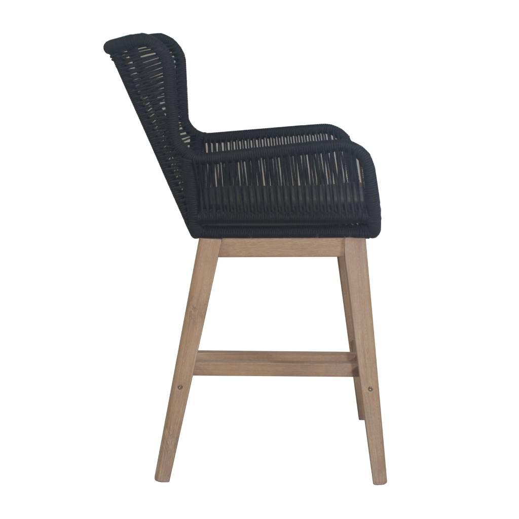 ALANYA OUTDOOR BAR CHAIR NATURAL EUCALYPTUS TIMBER LEGS BLACK ROPE/CHARCOAL