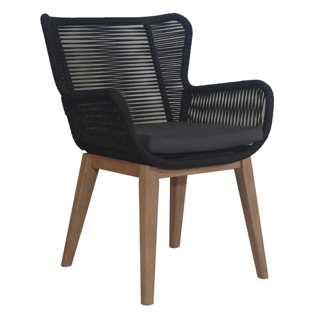 ALANYA 5 PIECE ROUND OUTDOOR DINING SETTING EUCALYPTUS TIMBER BLACK/GREY/NATURAL