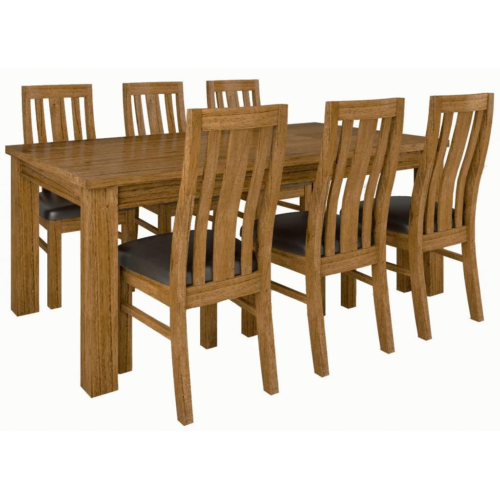 COPE MOUNTAIN ASH 190CM DINING TABLE IN NATURAL+ 6 COPE MOUNTAIN ASH PU DINING CHAIRS