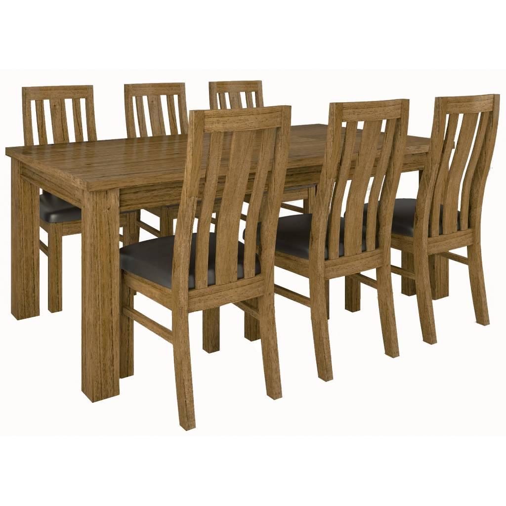 COPE MOUNTAIN ASH 190CM DINING TABLE IN NATURAL+ 6 COPE MOUNTAIN ASH PU DINING CHAIRS