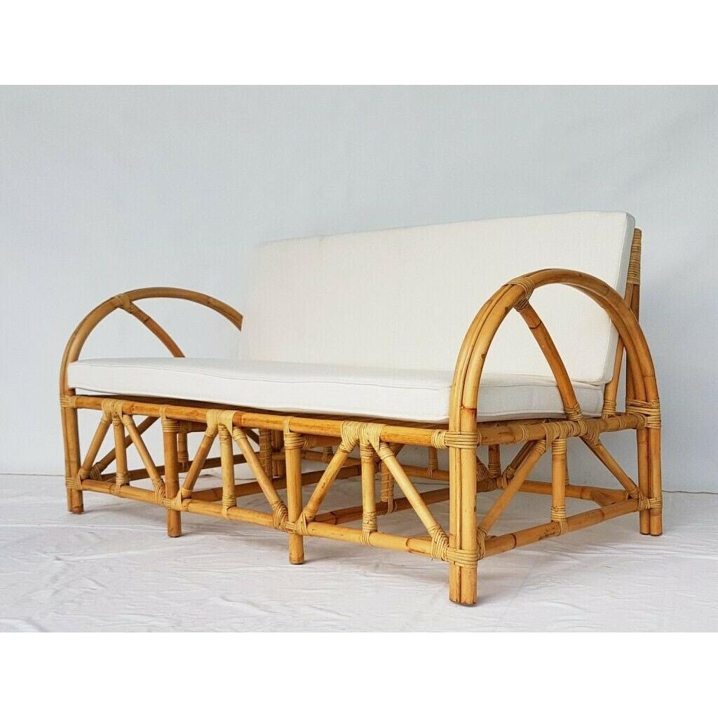 ORIA RATTAN LOUNGE SOFA SETTEE COUCH NATURAL/WHITE