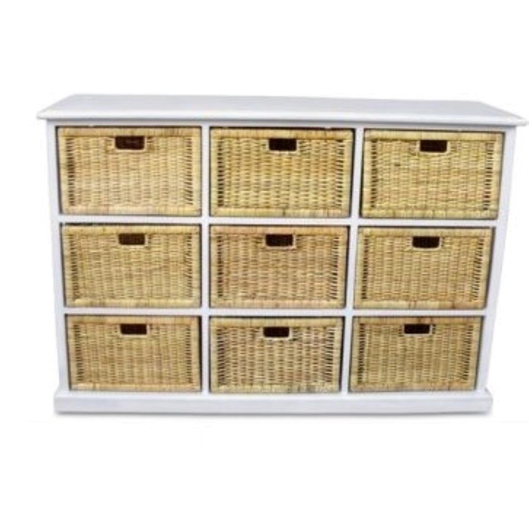 HAWAII WOOD & WICKER 9 DRAWERS JUMBO DRESSER IN WHITE - MyChocolateWood