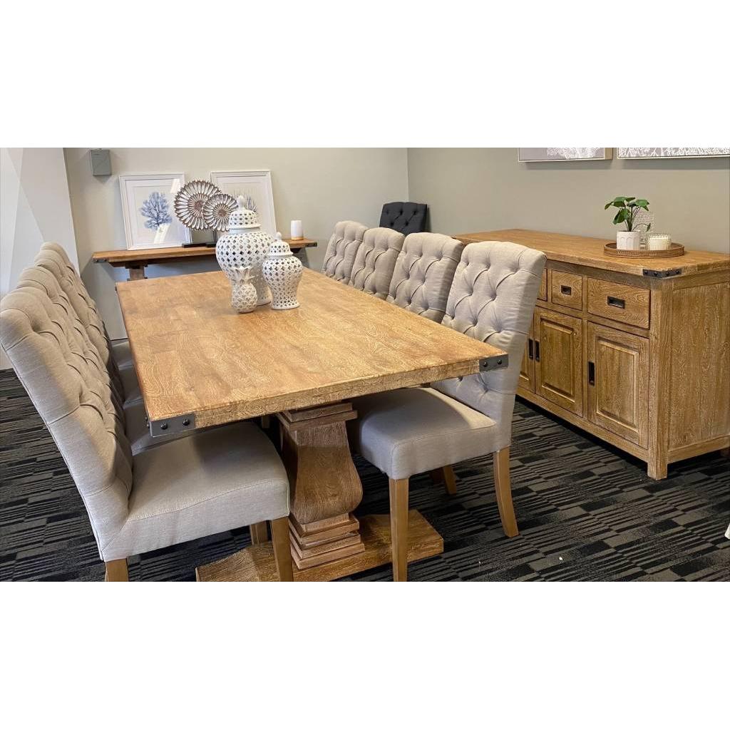 ASTI RECTANGULAR PEDESTAL DINING TABLE IN HONEY WASH 230CM - MyChocolateWood